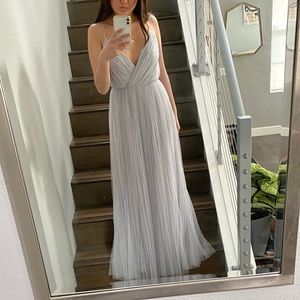 asos cami pleated tulle maxi dress in light gray/silver